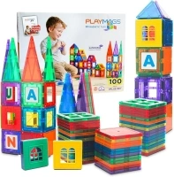 Playmags 100-Piece Magnetic Tiles Building Blocks Set, 3D Magnet Tiles for Kids Boys Girls, Educational STEM Toys for Toddlers…