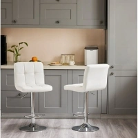 EDX Bar Stools set of 2, Modern Adjustable Armless Swivel Counter Stools with PU leather, White