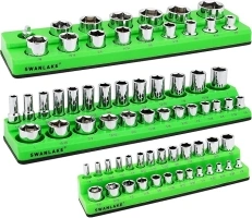 SWANLAKE Magnetic Socket Organizer Set, 3-Piece SAE Socket Holder Set Includes 1/4", 3/8", 1/2" Socket Trays