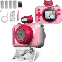 Kids Camera Instant Print, 48 MP Selife Digital Camera with 2.5K Video,Mini Portable Camera Toy for Kids with 32 GB Card, Birthday Xmas Gift for 3-12 Year Old Girls Boys,Pink