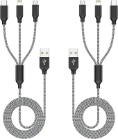 Multi Charging Cable, (2 Pack 4FT) Multi USB Charger Cable 3 in 1 Charging Cable Nylon Braided Universal USB Charging Cord with Type-C, Micro USB,IP Port for Most Cell Phones & Pads