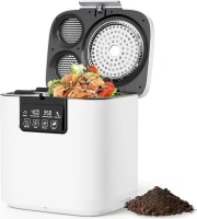 Electric Kitchen Composter, 4L Large Capacity Smart Indoor Compost Bin with Timer Display, 2 Detachable Carbon Filter, Compost Machine Odorless for Countertop, Turn Waste into Natural Fertilizer