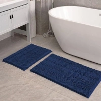 Bathroom Rug Sets 2 Piece Extra Thick Chenille Mats Fluffy Soft Absorbent Non Slip Washable Mats for Bathroom, Tub, Indoor 24×16+32×20, Navy Blue