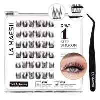 Self Adhesive Lash Clusters, Press-On Lashes No Glue Needed Pre Glued Eyelash Clusters Wispy Cluster Lashes, C Curl Individual Lash Kit, ULTRA-THIN&LIGHT Reusable No Residue(Natural Wispy)