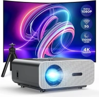 Native 1080P Projector 4K Support, 5G WiFi Bluetooth Portable Projector with Tripod, 11000L Movie Projector, 300" Display Home Projector Compatible with HDMI/TV Stick/iOS/Android/PS5