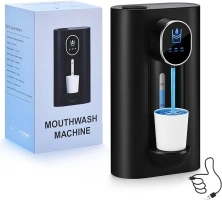 Automatic Mouthwash Dispenser for Bathroom, USB Rechargeable and 3 Dispensing Levels, LED Screen 18.26 oz Smart Touchless Mouthwash Dispenser with 2 Magnetic Cups, Great for Kids and Adults-Black