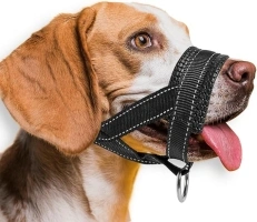 Ohcozzy Dog Muzzle, Soft Leather Muzzle with Reflective for Medium Large Sized Dogs, Durable Dog Mouth Guard Anti Biting Barking Chewing Safety Adjustable(S,Black