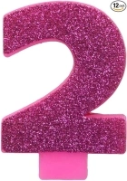 CANDLE GLITTER NUMERAL #2 PINK (12/288)