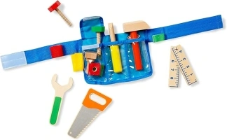 Melissa & Doug Deluxe Tool Belt Set - 5 Wooden Tools, 8 Building Pieces, Adjustable Belt