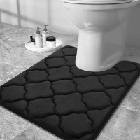 OLANLY Memory Foam Toilet Rugs U-Shaped 20x20, Ultra Soft and Absorbent Bathroom Rugs, Non-Slip Thick Toilet Bath Mat, Machine Wash Dry, Contour Bath Rugs for Toilet Base, Black