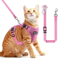 Cat Car Harness and Leash for Walking, The Upgrade Can be Adjusted in Four Directions and Breathable Cat Harness for Anti Escape That can be Fitted and Positioned, Reflective Strips Harness, Pink,S