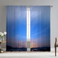 Starry Sky Sheer Curtains for Living Room 84 inch Length 2 Panels Set Landscape Sky Printed Window Curtain Chiffon Drapes for Bedroom