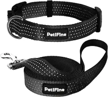 PetiFine Reflective Dog Collar, Adjustable Classic Nylon Dog Collars for Small/Medium/Large Dogs, High Visibility Dog Collars with Quick Release Buckle (Collar+Leash S, Black)