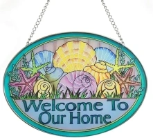 Stained Glass Window Hangings Bee, Butterfly, Puppy Suncatchers Stained Glass Windows, Wall Hangings Hand-Painted Glass Panel Decoration (Sea Shell)