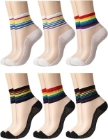 Bencailor 6 Pairs Crew Socks Striped Rainbow Athletic Cotton Novelty Ankle Socks Casual Multicolored Unisex Matching Socks