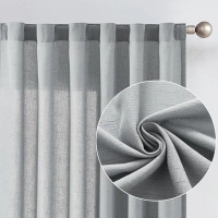 COLLACT Flax Linen Curtains 90 Inches Long for Living Room/Bedroom Gray Farmhouse Curtains Light Filtering Semi Sheer Privacy Drapes Rod Pocket Back Tab Window Treatments, W50 x L90, 2 Panels Grey