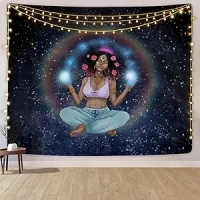 SARA NELL Wall Tapestry African American Women with Pink Roses in Galaxy Tapestries Hippie Art Wall Hanging Throw Tablecloth 50X60 Inches for Bedroom Living Room Dorm Room