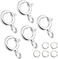 925 Sterling Silver Necklace Clasps - 5mm Spring Clasps for Jewelry Making, Sterling Silver 4mm Jump Rings, Jewelry Clasps and Closures, Suitable for Jewelry Making Necklace (Sterling Silver)