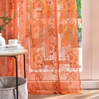 FINECITY Rust Orange Sheer Curtains 72 Inches Long for Living Room, 2 Panels Burnt Orange Sheer Lace Curtains Leaf Floral Design, Rod Pocket Light Filtering Privacy Autumn Fall Curtains, 52 x 72 Inch