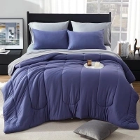 SLEEP ZONE Knitted Comforter Set, All Season, Skin-Friendly, Soft, Breathable, High Elasticity, Easy Care, Machine Washable, Wrinkle (Navy, Queen)