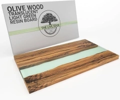 Olive Wood Resin Charcuterie Board in Translucent Light Green Color, Wood Resin Cutting Board, Modern Charcuterie Board Wood Epoxy, Large Charcuterie Board, Epoxy Cutting Board Unique