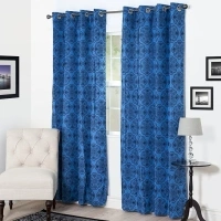 Lavish Home Dana Flocked Curtain Panel, 84", Blue