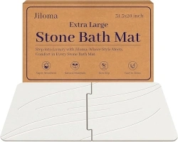 32 * 20 Stone Bath Mat Extra Large Diatomaceous Earth Shower Mat Non-Slip Super Absorbent Diatomite Stone Bath Mats for Bathroom Floor Quick Drying Bath Rugs Easy to Clean （White）