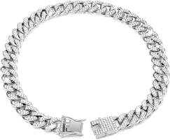 Dog Chain Collar,BOZILY Diamond Cuban Collar Walking Metal Chain Collar with Design Secure Buckle,Pet Cuban Link Dog Collar Jewelry Accessories for Small Medium Large Dogs Cats (27.5in, Silver)