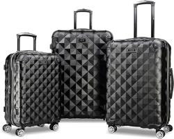 Kenneth Cole REACTION Diamond Tower Collection Lightweight Hardside Expandable 8-Wheel Spinner Travel Luggage, Black, 3-Piece Set (20", 24", & 28")