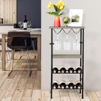 NANANARDOSO Wine Stand, Wine Rack Table with GlassBottle Holder, Wine Holder with Metal and Wood, Floor Wine Rack Shelf for Home Kitchen Dining Living Room