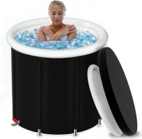 Ice-Bath-Tub-Athletes with Two Cover, XL Multiple Layered Portable-Ice-Bath-Plunge-Pool, 105 Gallons Cold-Plunge-Tub with Lid, 8 Stainless Steel Supports the-Ice-Pod., Dark Black