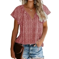 Fantaslook Blouses for Women Floral Print V Neck Ruffle Short Sleeve Shirts Casual Summer Tops