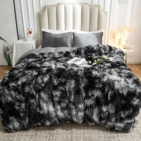 CHOSHOME Plush Shaggy Duvet Cover Queen Size, 3 PCS Fluffy Comforter Fuzzy Flannel Bedding Sets(1 Faux Fur Duvet Cover + 2 Pillowcases), Zipper Closure & 8 Corner Ties, Tie-Dye Dark Grey