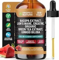 Creatine & Bacopa Liquid Drops with Lion’s Mane, Green Tea & Ginkgo Biloba - Faster Absorbing Blend than Gummies & Pills - Vegan Supplement for Enhanced Focus & Cognition (Strawberry Watermelon, 60mL)