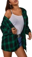 HangNiFang Womens Flannel Plaid Shirts Oversized Button Down Shirts Blouse Tops