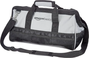 Amazon Basics Durable Wear-Resistant Base, Tool Large Standard Bag with Strap, 16 Inch, Black & Grey