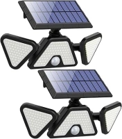 Solar Outdoor Lights, 3 Heads Motion Sensor Outdoor Lights, 203 LED IP 65 Waterproof Solar Flood Security Lights for Front Door Yard Garage, 2 Pack