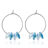 Blue and White Rhinestone Earrings Silver Hoop Dangle Earrings for Women Handmade Beaded Hoop Earrings Fashion Jewelry