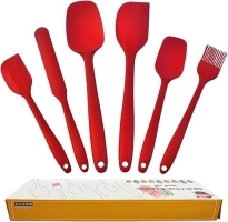 Silicone Spatula Set of 6, Spatulas Silicone Heat Resistant Non Stick Bakery Spatula Sets for Cooking Baking Utensils,Dishwasher Safe (red）