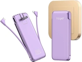 TG90° 10000mah Power Bank Portable Charger with Built in Cables and AC Wall Plug, Phone Charger External Battery Pack Compatible with iPhone Android Smart Devices