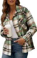 Flannel Shacket Jacket Women Plaid Shirt Button Down Long Sleeve Coat Tops Trendy 2024