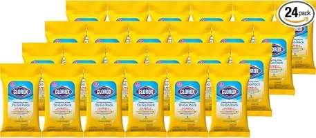 Clorox Disinfecting Wipes On The Go Wipes, Crisp Lemon, 9 Count, Pack of 24 (Package May Vary)