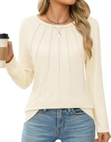 Womens Long Sleeve Shirts Pleated Tunic Tops Loose Dressy Casual Blouses Basic Trendy Fall Clothes 2024