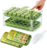 Ice Cube Tray with Lid and Bin, 56 pcs Ice Trays for Freezer, Ice Molds One Click Press, Container, Lid & Ice Scoop,Mini Ice Cube Tray Mold (Green)