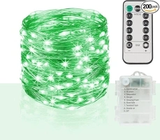 suddus Green Christmas Lights Battery Operatd, 66ft 200LED St Patricks Day Decorations Lights Indoor, Fairy Twinkle Lights with Remote for Halloween, Bedroom, Patio, Backyard, Outdoor Decorations