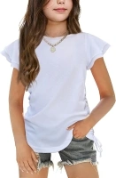 Arshiner Girls T Shirts Ruffle Short Sleeve Ruched Knot Side Tunic Blouse Summer Tee Tops