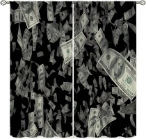 Money Curtains, Funny USA 100 Dollar Bill Cash Theme Decor, Living Room Bedroom Window Drapes 2 Panel Set 52x84 Inch Decor