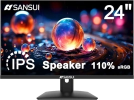 SANSUI 24 Inch IPS Monitor with Speakers Built-in MPRT 1MS, DP HDMI VGA Ports, 110% sRGB HDR FHD 1080P Computer Monitor Frameless/Eye Care/Tiltable/Cable Management(ES-24X5A HDMI Cable Included)