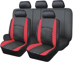 Flying Banner car seat Covers Full Set Faux Leather Embroidery Quality Sport Man Truck airbag Compatible Rear Bench Split 40/60 50/50 60/40 Quilted 5MM Thickness spoonge (Red Black, Full Set)