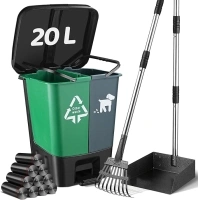 Dog Pooper Scooper, 20L Dog Poop Trash Can Set, XL Long Handle Rake, Easy Pick Up Poop Scooper,150 Waste Bags, Dog Poop Trash Bin for Small/Large Dog Families